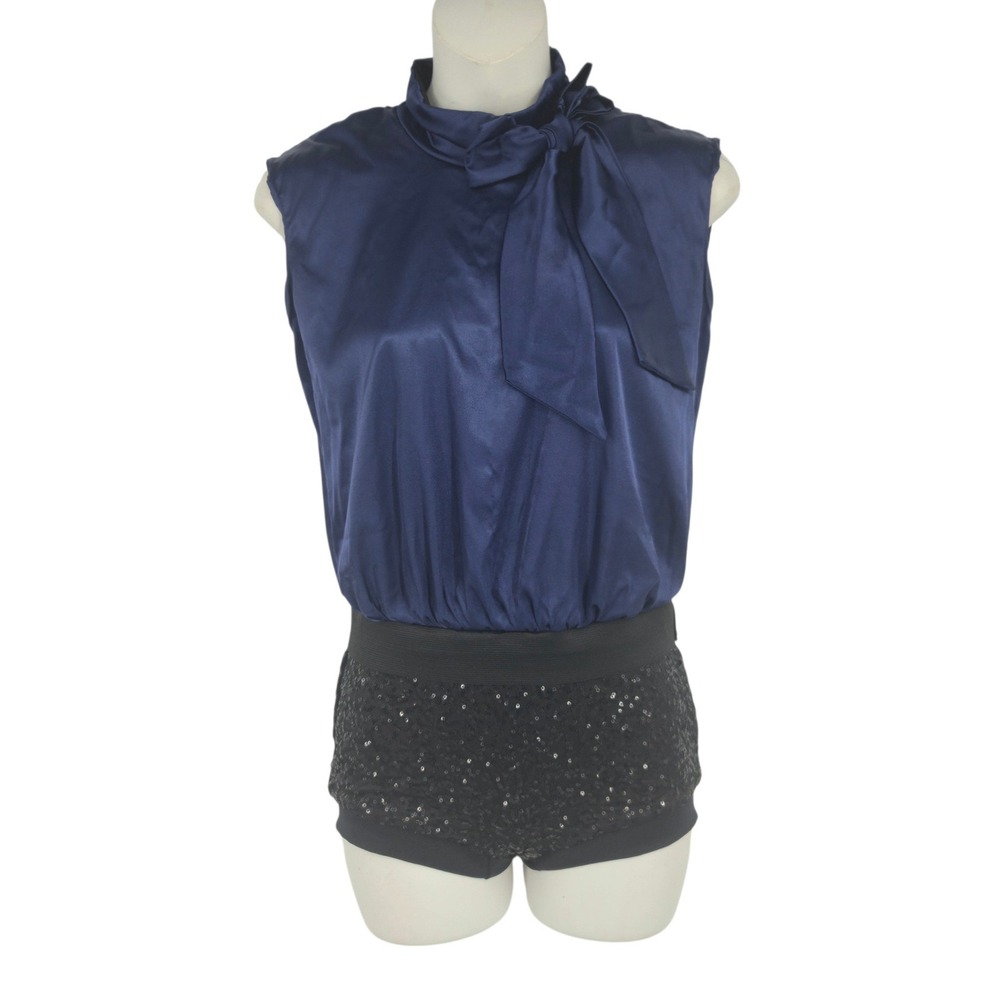 Weissman Romper Women LC Blue Sequin Bow Backless Dance Performance Costume